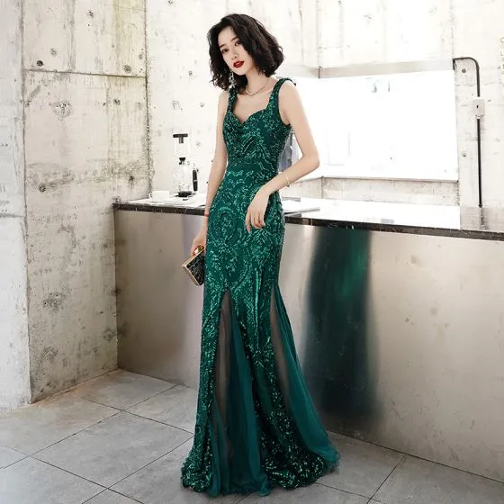 Chic / Beautiful Dark Green Evening Dresses 2020 Trumpet / Mermaid ...