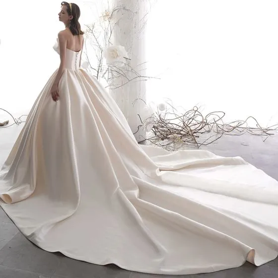 Modest / Simple Champagne Satin Wedding Dresses 2019 A-Line / Princess ...