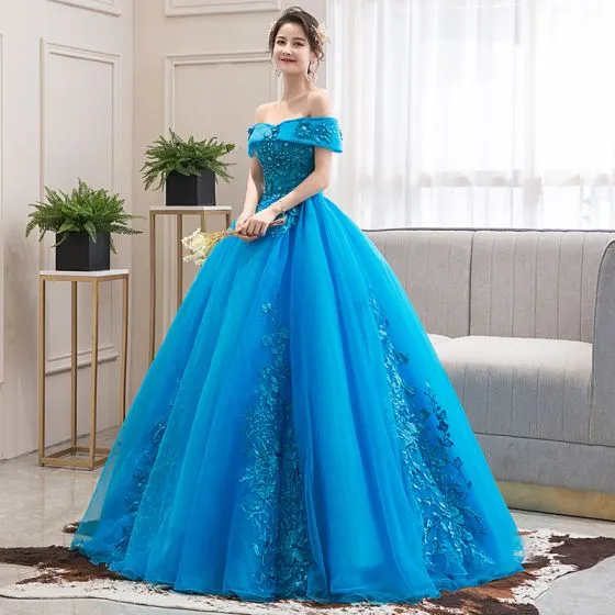 Elegant Jade Green Dancing Prom Dresses 2020 Ball Gown Off-The-Shoulder ...