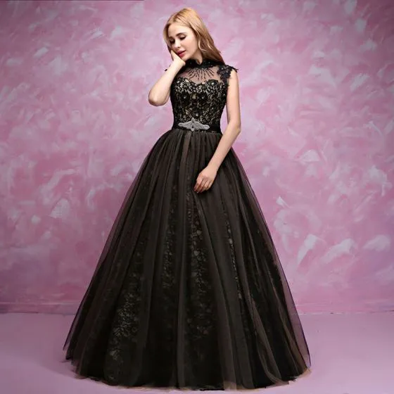Luxury / Gorgeous Black Gold Prom Dresses 2017 Ball Gown Lace Beading ...
