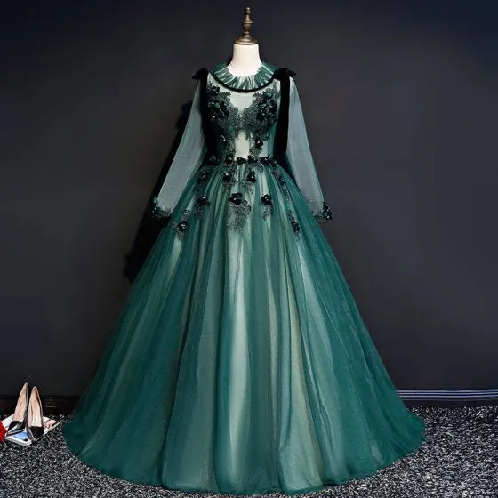 Dark Green Long Sleeve Prom Dress