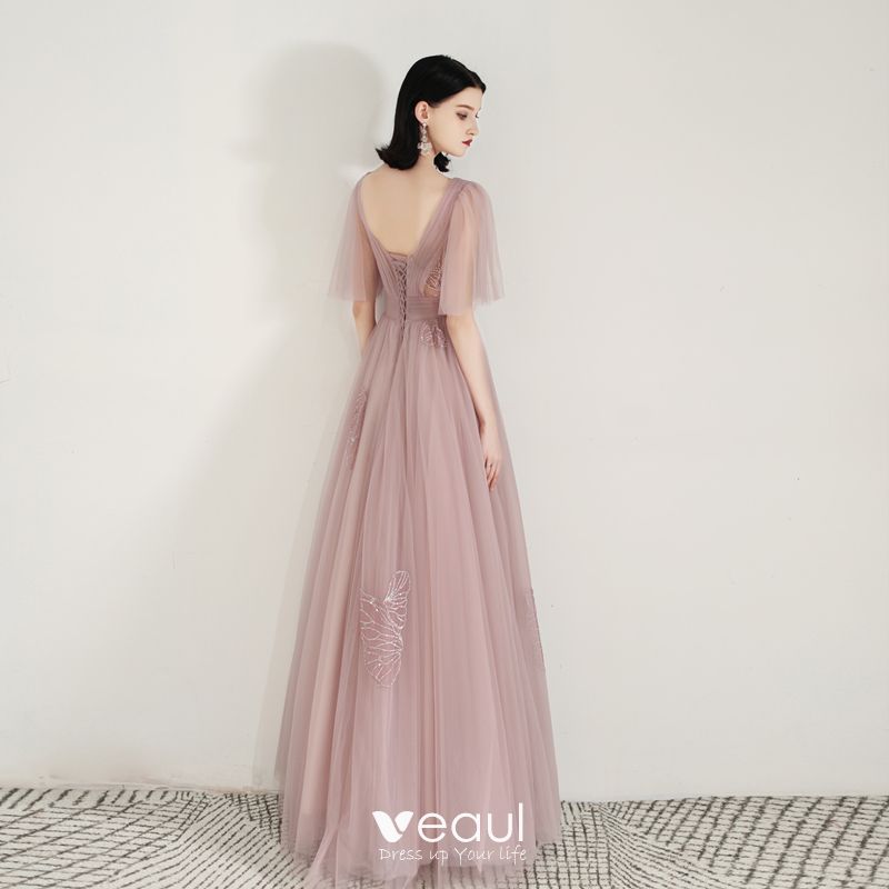Chic / Beautiful Pearl Pink See-through Evening Dresses 2020 A-Line ...