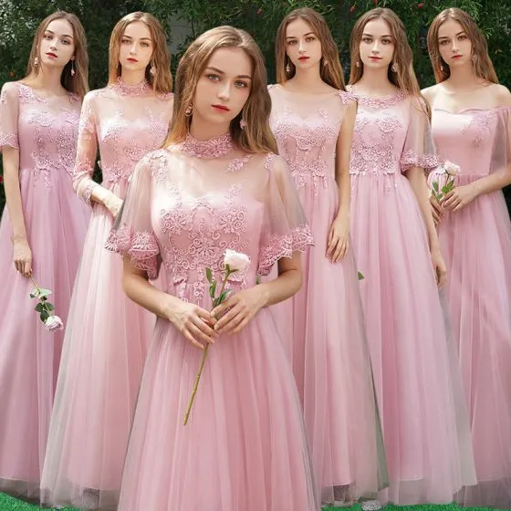 Affordable Candy Pink Bridesmaid Dresses 2019 A-Line / Princess ...