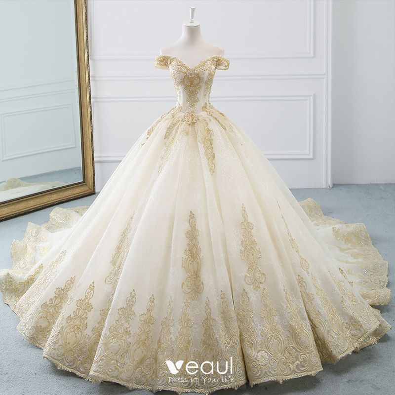 Details about   Short Sleeve Wedding Dresses Gold Appliques Princess  A-Line Long Bridal Gowns