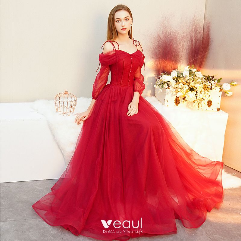 red floor length gowns
