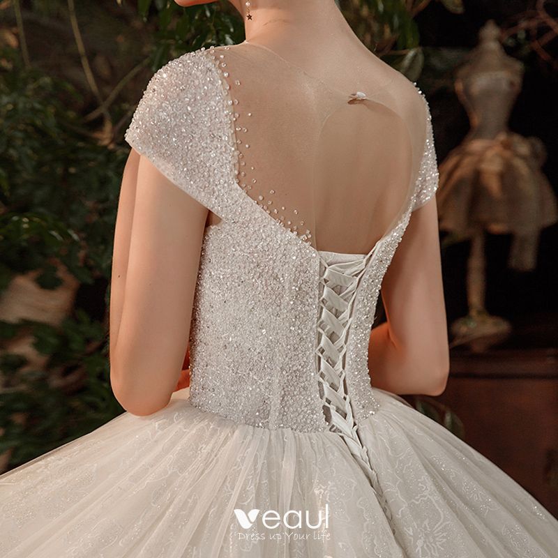 High-end Ivory Bridal Wedding Dresses 2020 Ball Gown See-through Scoop ...