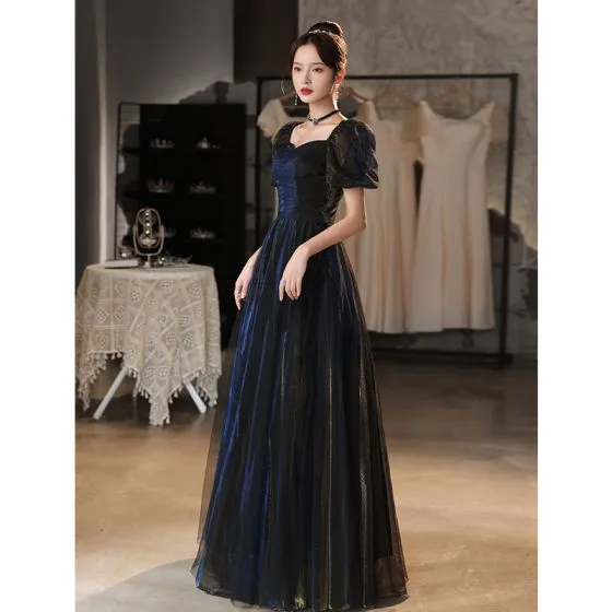 Charming Black Evening Dresses 2021 A-Line / Princess Square Neckline ...