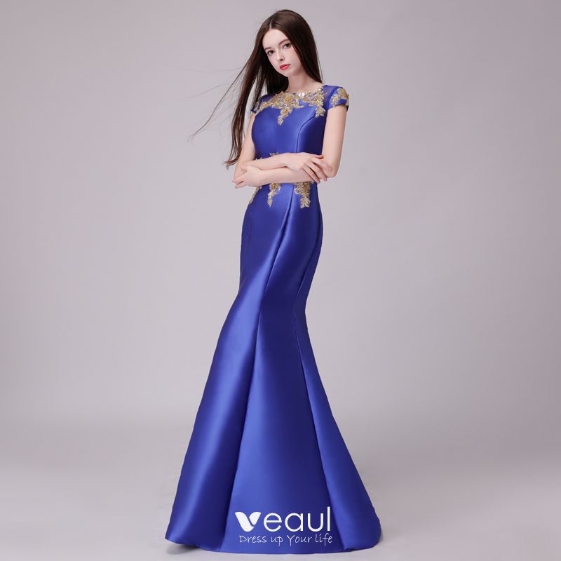 Classic Royal Blue Evening Dresses 2018 Trumpet / Mermaid Lace