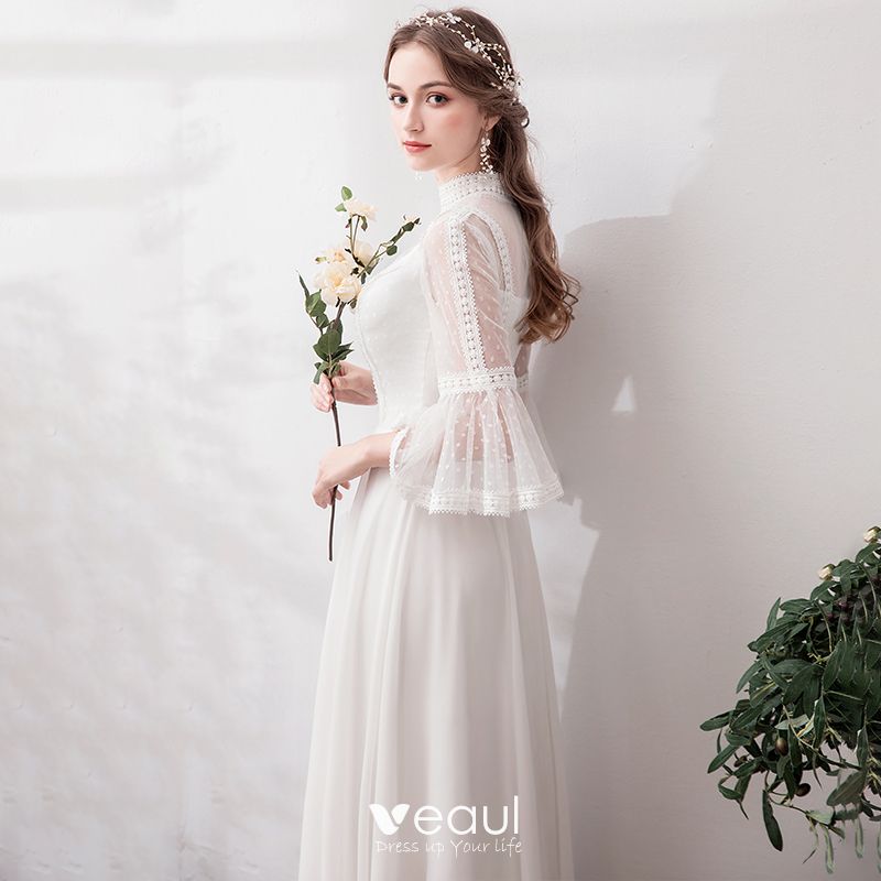 Modest / Simple Ivory Chiffon Beach Wedding Dresses 2019 A-Line ...