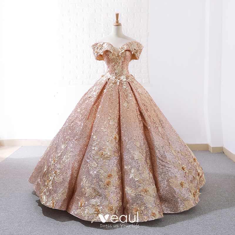Sparkly Rose Gold Dancing Prom Dresses 