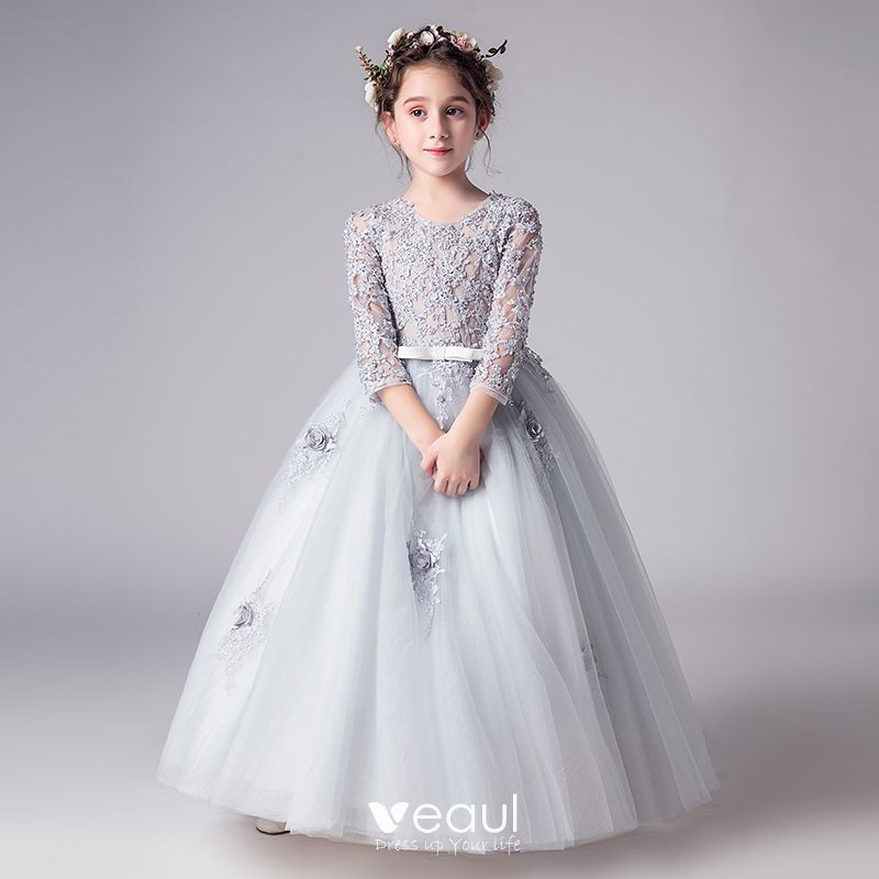 Illusion Lace Sleeve Flower Girl Dress with Bow