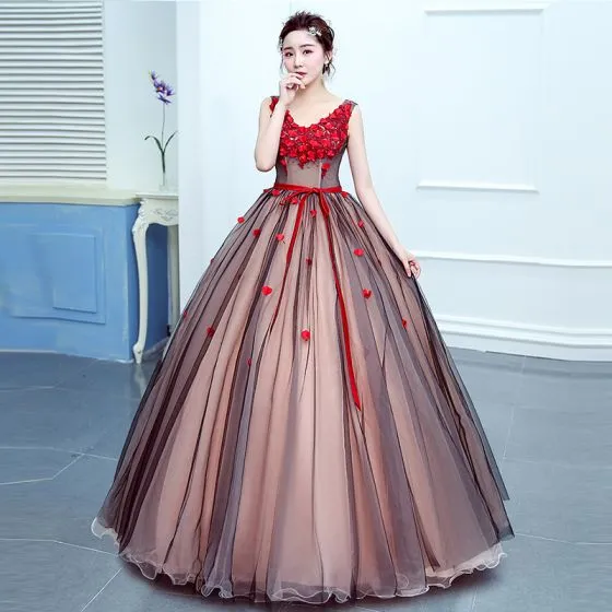Flower Fairy Red Prom Dresses 2020 Ball Gown V-Neck Sleeveless ...