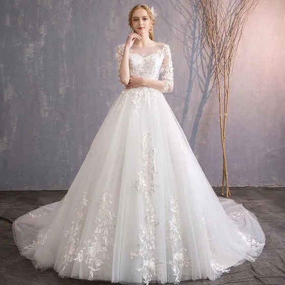 Elegant Ivory Wedding Dresses 2019 A-Line / Princess Scoop Neck ...