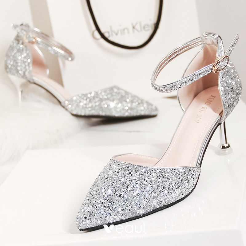Sparkly Rose Gold Evening Party Womens Shoes 2020 Sequins Ankle Strap 6 ...