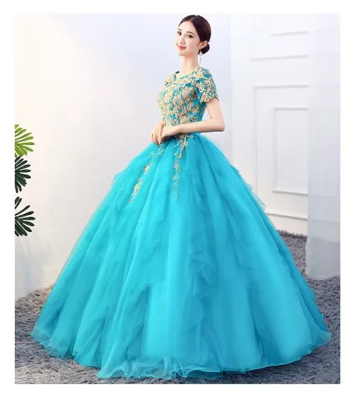 Traditional Jade Green Prom Dresses 2019 Ball Gown Scoop Neck Beading ...