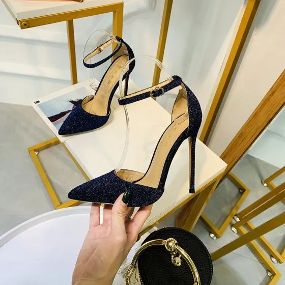 navy blue and gold high heels
