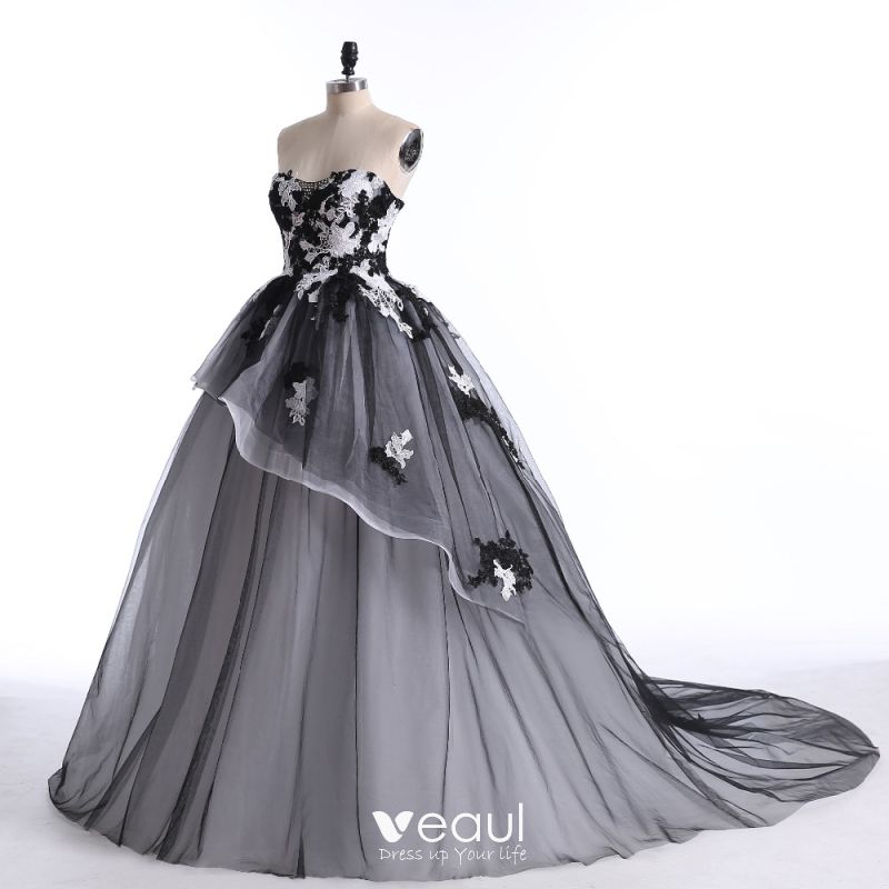 Chic / Beautiful White Black Prom Dresses 2017 Ball Gown Sweetheart ...