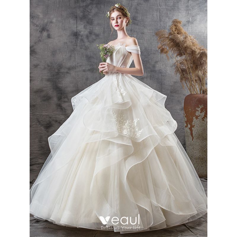 Affordable Champagne Outdoor Garden Wedding Dresses 2019 Ball