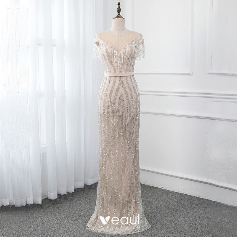 High-end Champagne See-through Evening Dresses 2019 Trumpet / Mermaid ...