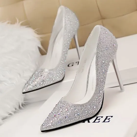 Chic Beautiful Silver 2017 Womens Shoes Office Beading Beautiful Silver 2017 Womens Shoes