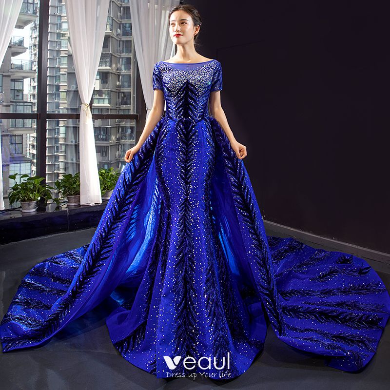 royal blue trumpet dress