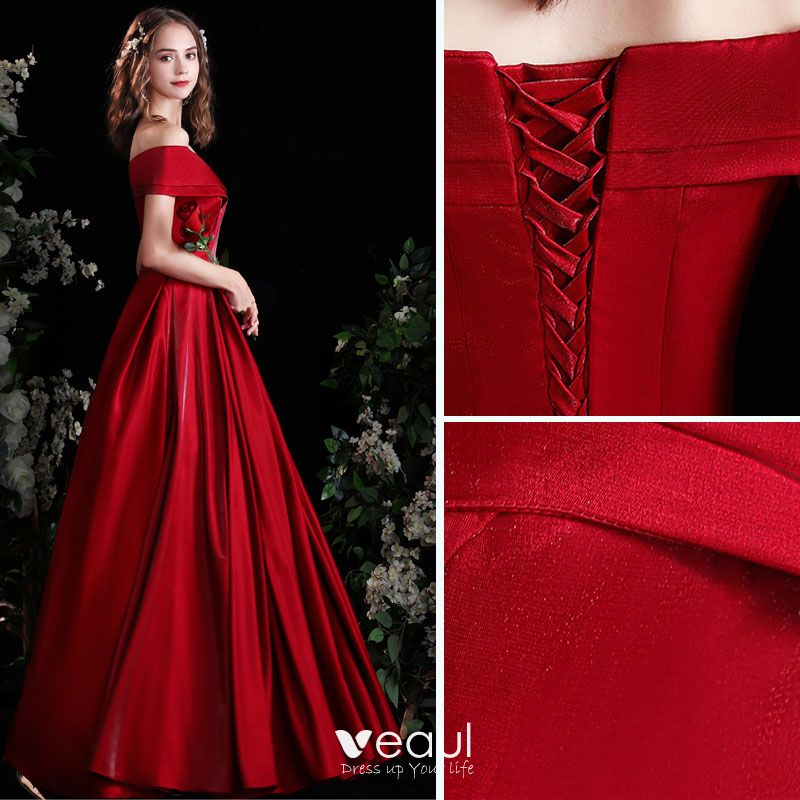 Chic / Beautiful Burgundy Prom Dresses 2021 A-Line / Princess Off-The ...