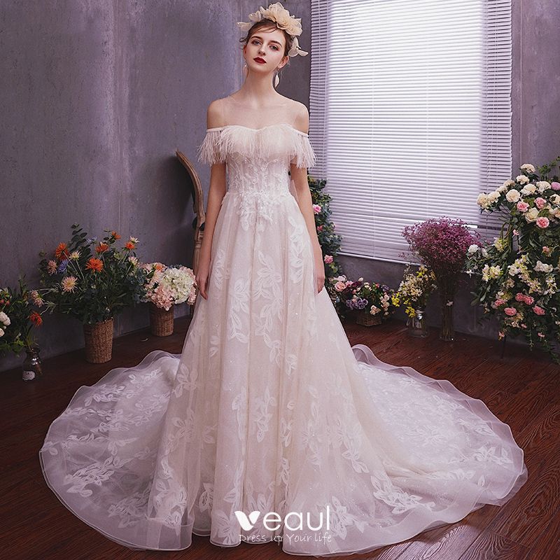 Elegant Champagne Wedding Dresses 2019 A Line Princess See