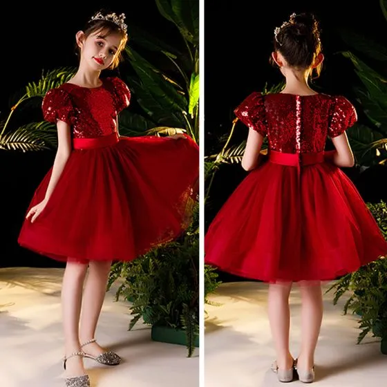 Victorian Style Red Flower Girl Dresses 2020 Ball Gown Scoop Neck Puffy