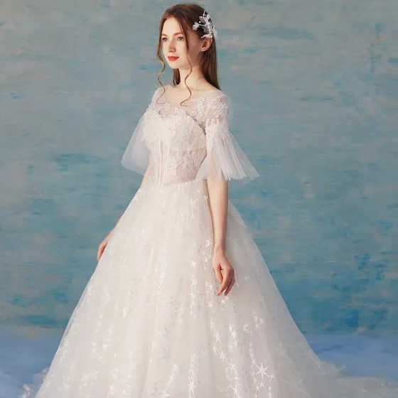Chic / Beautiful Ivory Wedding Dresses 2018 A-Line / Princess Star ...