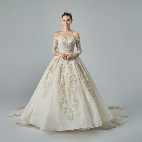 Luxury Gorgeous Champagne Wedding Dresses 2019 A Line Princess