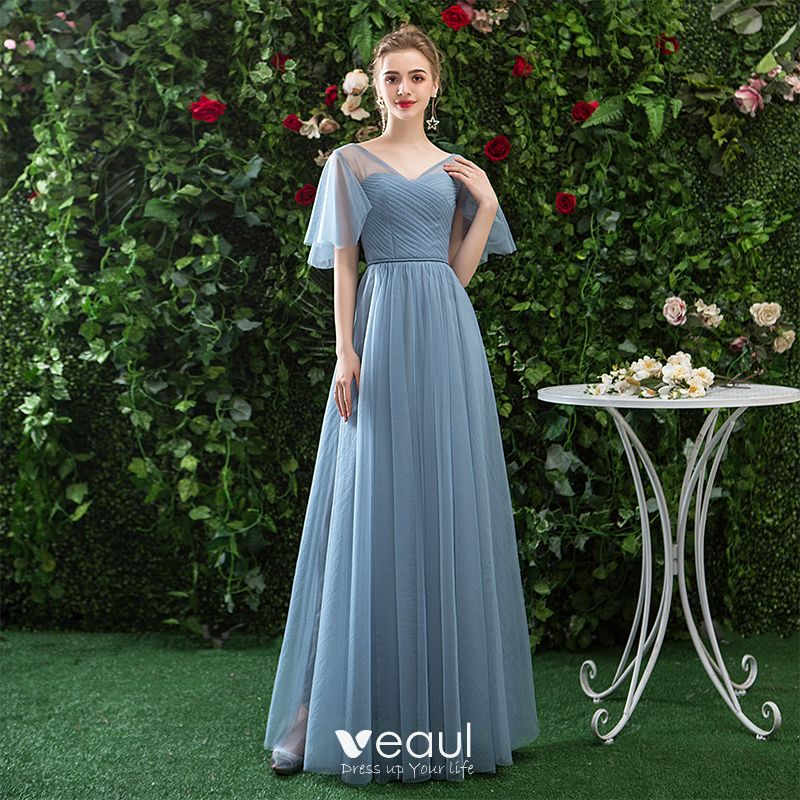 Prom Dresses Chiffon Long Bridesmaid Dresses 2019 V Neck Wedding Party Dresses Formal Gowns