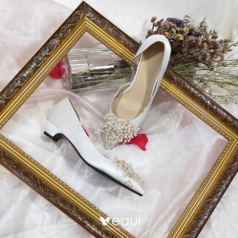 white bridesmaid heels