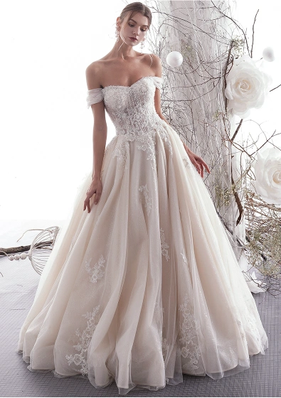 Sexy Champagne Wedding Dresses 2019 A-Line / Princess Off-The-Shoulder ...