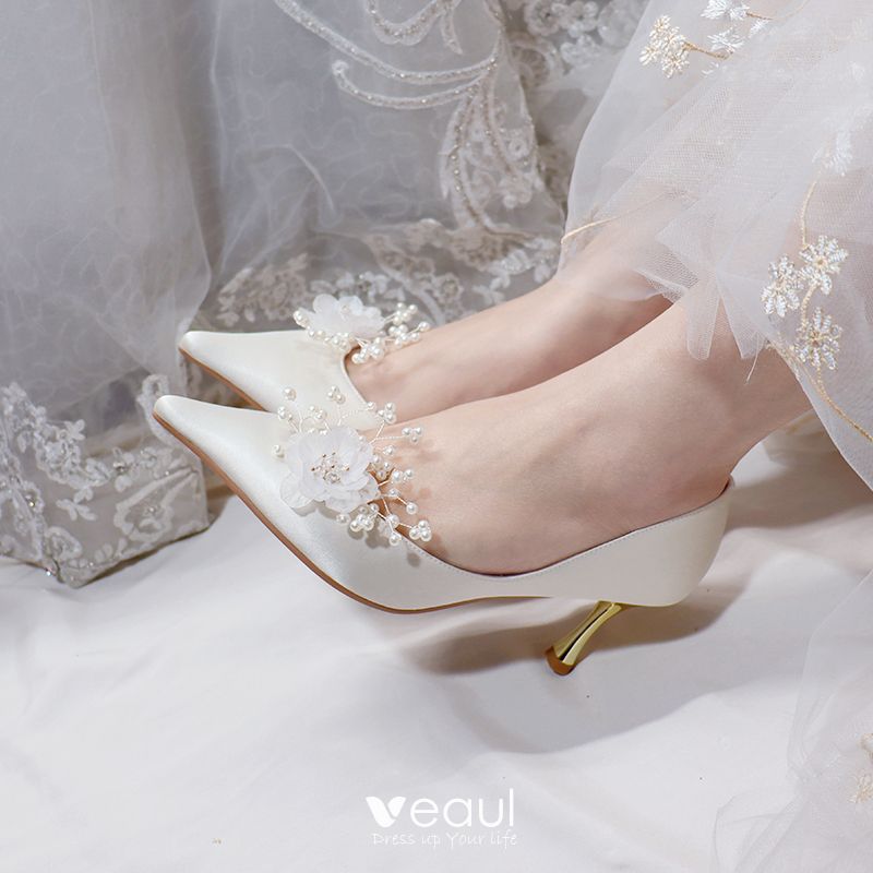 Romantic Ivory Satin Wedding Shoes 2020 