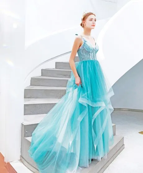 Charming Jade Green Prom Dresses 2019 A-Line / Princess Spaghetti ...