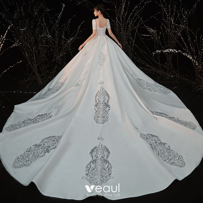 Vintage / Retro White Satin Bridal Wedding Dresses 2020 Ball Gown See ...