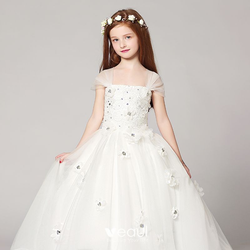 Chic / Beautiful White Flower Girl Dresses 2017 Ball Gown Shoulders ...