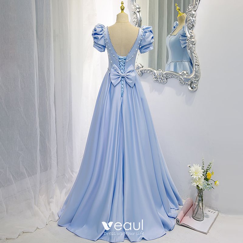 Chic / Beautiful Sky Blue Prom Dresses 2021 A-Line / Princess Square ...