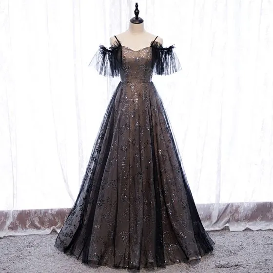 Affordable Black Prom Dresses 2020 A-Line / Princess Spaghetti Straps ...