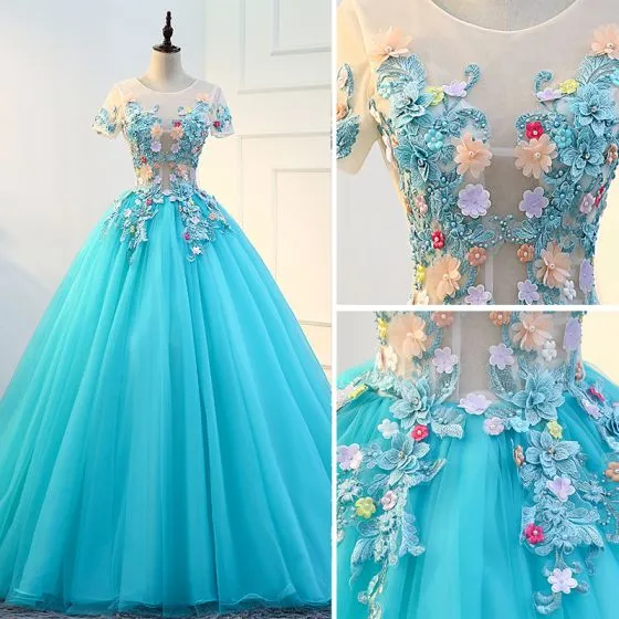 Traditional Jade Green Prom Dresses 2018 Ball Gown Appliques Lace ...