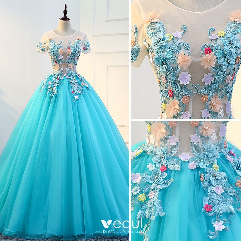 Traditional Jade Green Prom Dresses 2018 Ball Gown Appliques Lace