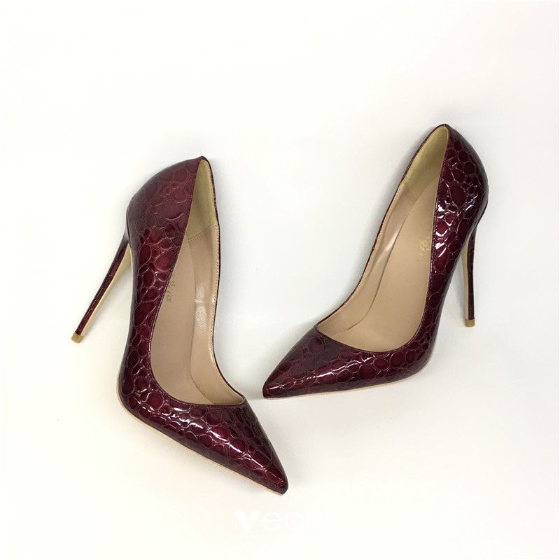 Classy Burgundy Evening Party Pumps 2019 Patent Leather 12 cm