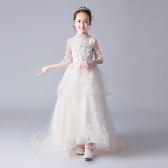 Chinese style Champagne Flower Girl Dresses 2019 A-Line / Princess High ...