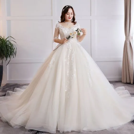 Modest / Simple Champagne Plus Size Ball Gown Wedding Dresses 2019 ...