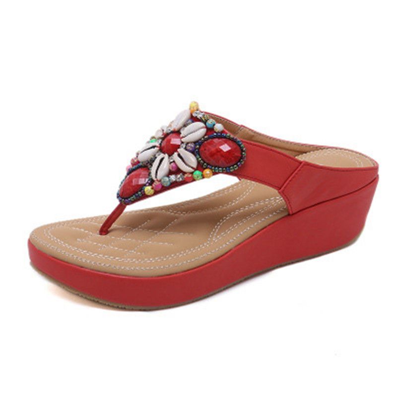 red flip flops with rhinestones