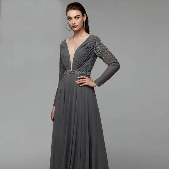 Modern / Fashion Sexy Grey Evening Dresses 2020 A-Line / Princess Deep ...