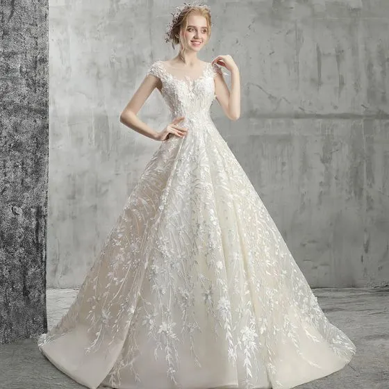 Modern / Fashion Champagne Pierced Wedding Dresses 2018 Ball Gown Scoop ...