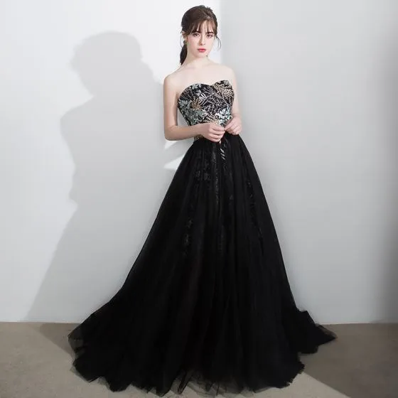 Modern / Fashion Black Prom Dresses 2018 A-Line / Princess Sweetheart ...