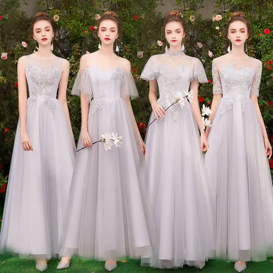 Chic / Beautiful Affordable Grey Bridesmaid Dresses 2019 A-Line ...