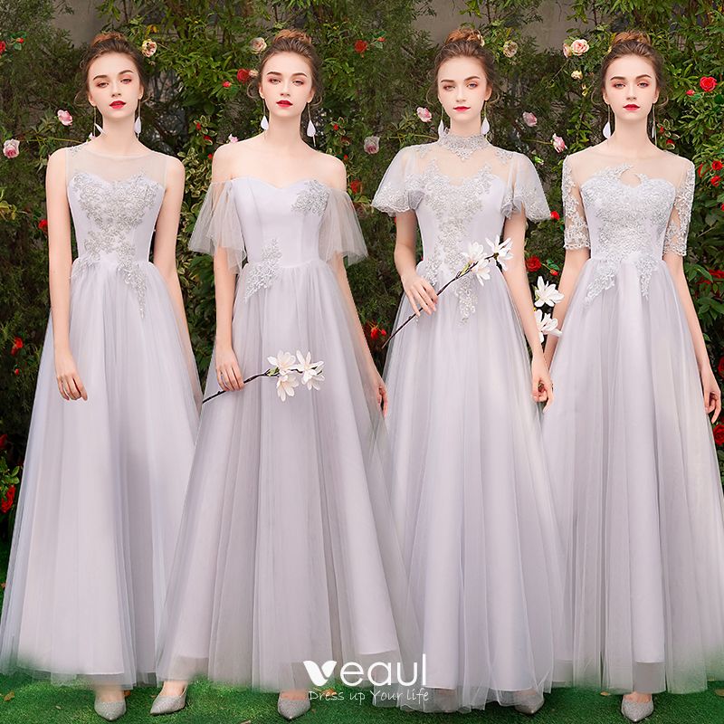 Chic / Beautiful Affordable Grey Bridesmaid Dresses 2019 A-Line ...